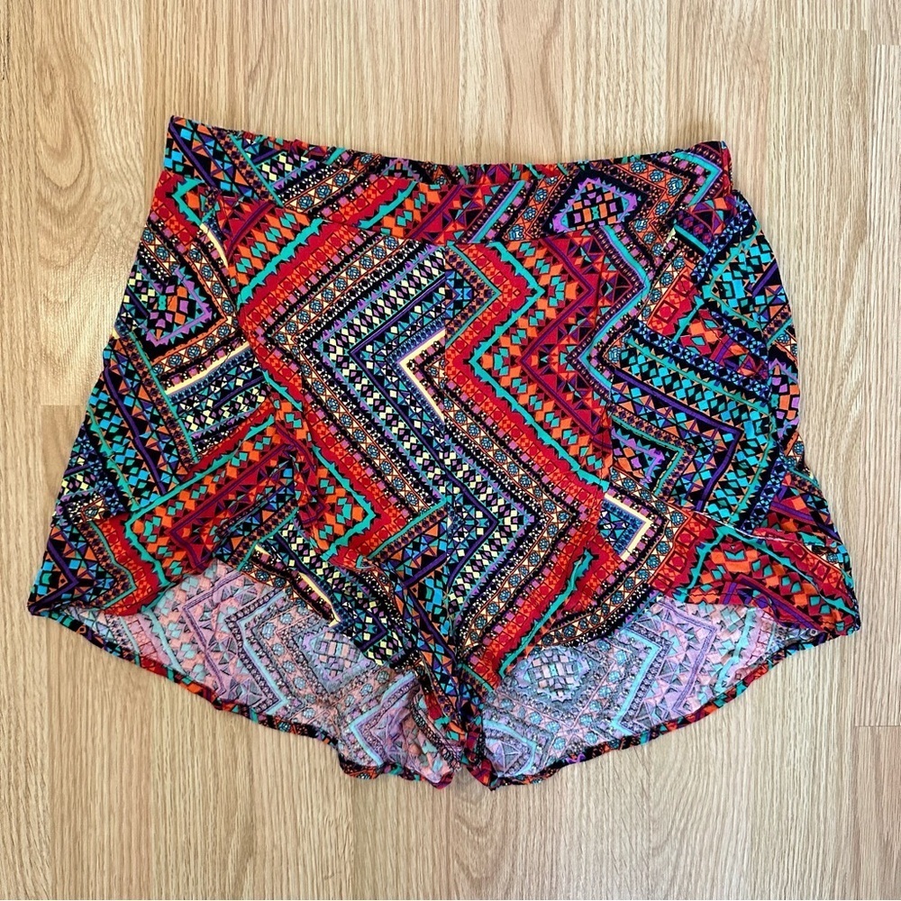 MIKA & GALA Flowy Colorful Aztec Printed Shorts, Elastic Waistband
